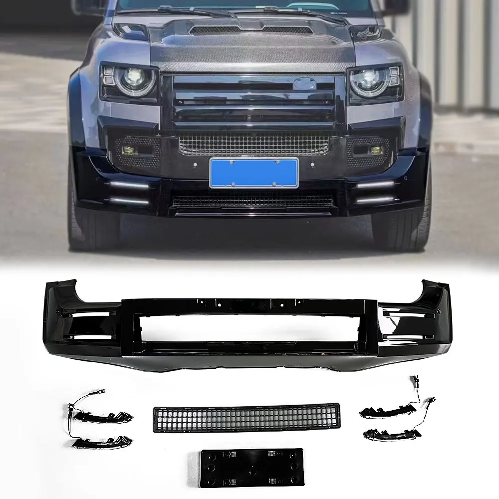 

New Style Glossy Black Front Bumper Lip L663 Car bumper lip with light For Land Rover Defender 90 110