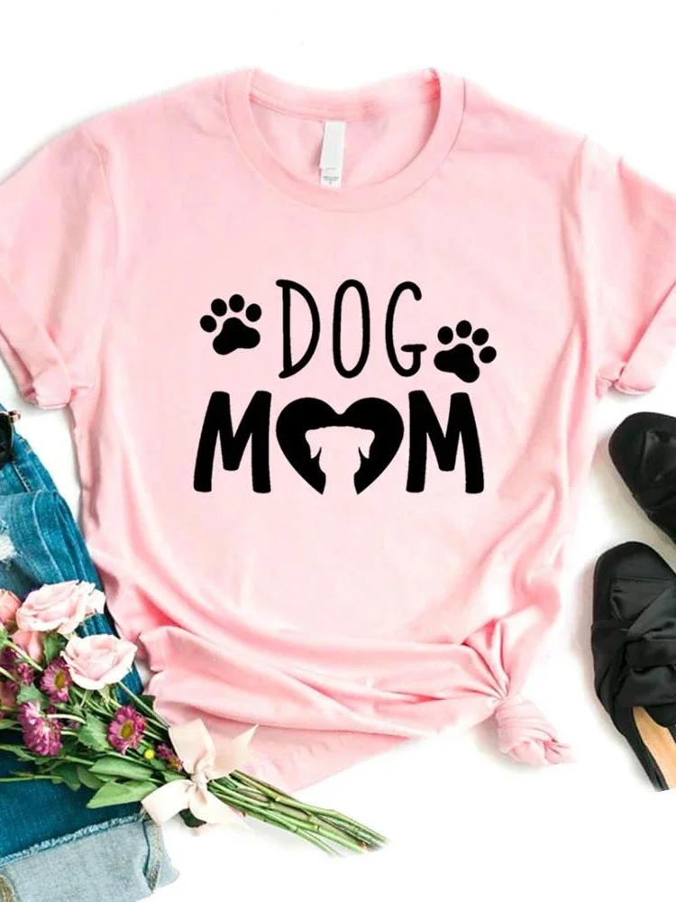 Women T Shirt Dog Mom PAW Print Tshirt Women Short Sleeve O Neck Loose T-shirt Ladies Causal Tee Shirt Clothes Tops 2