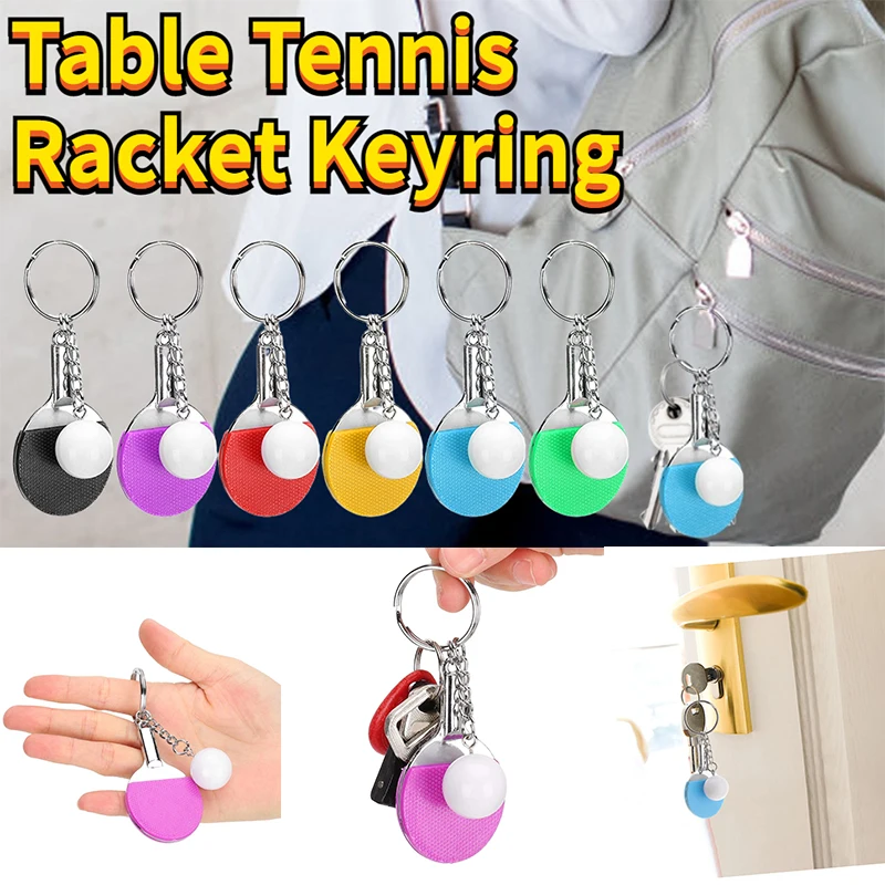 12Pcs Ping Pong Keychains Table Tennis Keychain Mini Ping Pong Keyrings Table Tennis Racket Sports Keyring for Bags Backpack