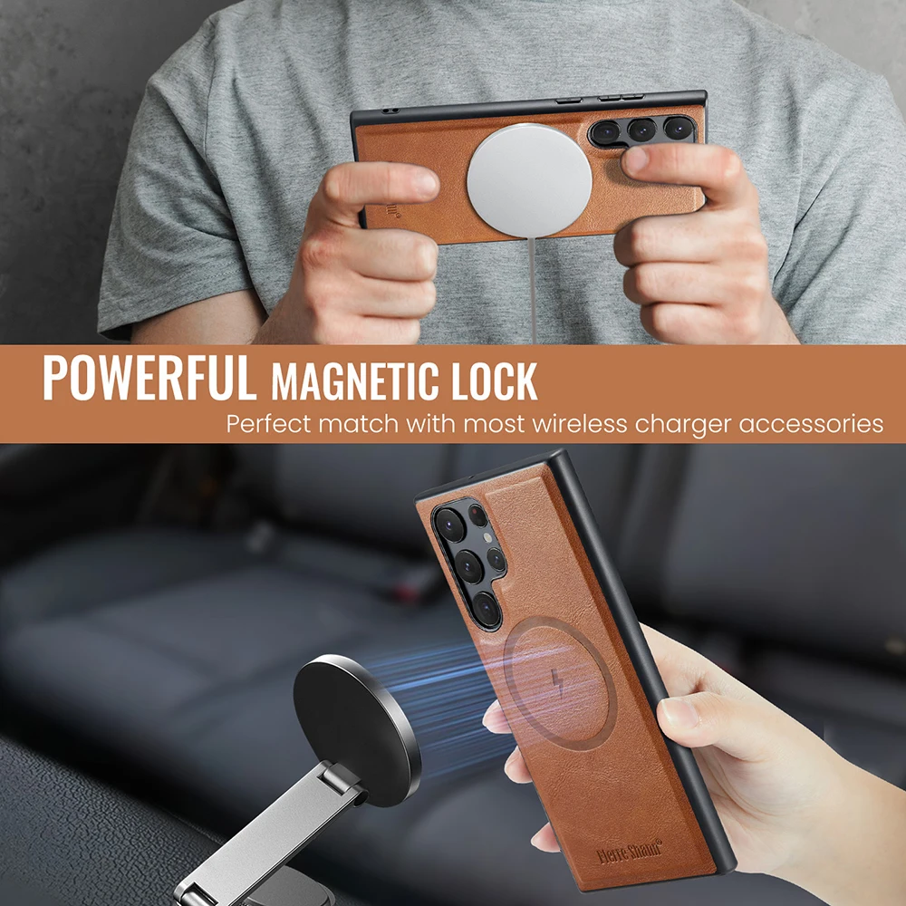 Leather Magnetic Phone Case with Card Holder and Stand Feature