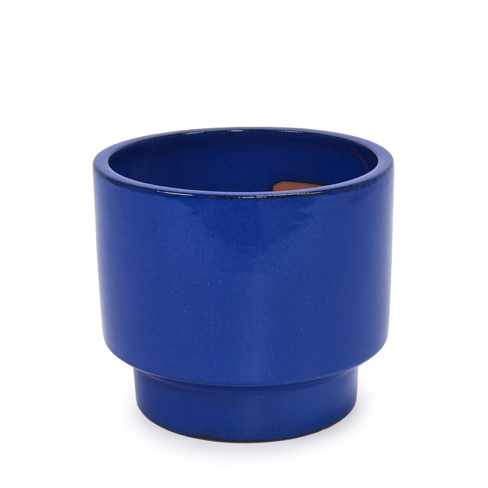 3-teiliges Handgefertigtes Einfarbig Blau Glasiertes Keramik-Pflanzentopf-Set (Ø38,1/30,5/22,9cm) Atmungsaktiver Poröser Ton-Blumentopf für Sukkulenten – Detail 12
