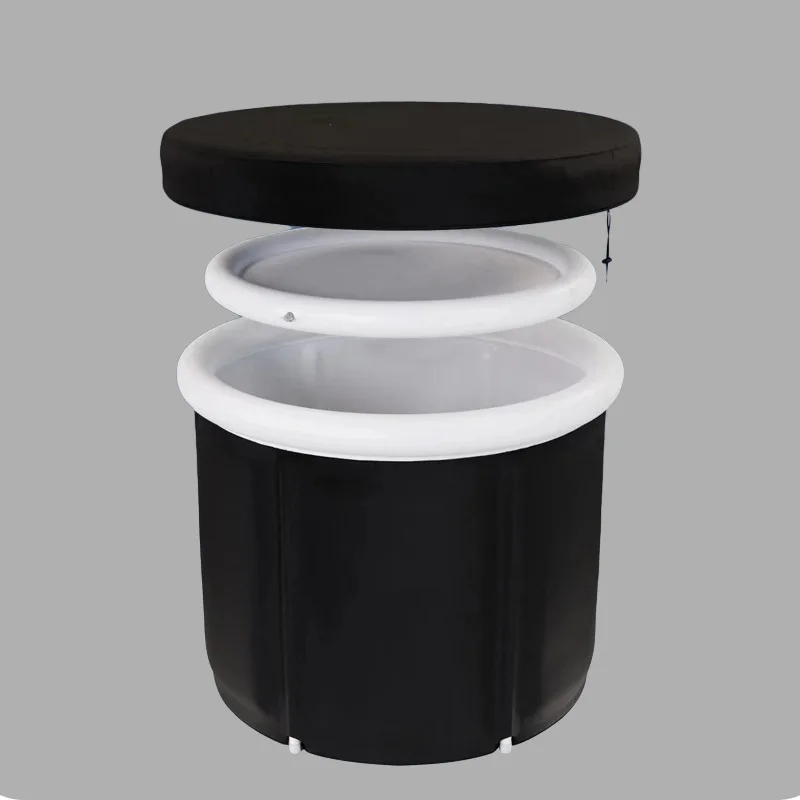 Foldable Black Ice Bath Tub Adult Bath Tub Household Folding Tub PVC Padded Spa Bath 75 * 80cm Air Rim Portable 4