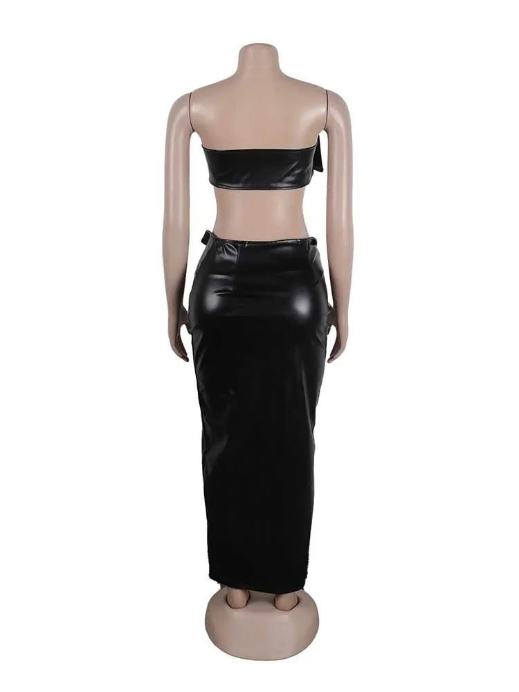 2 Stück Sets Frauen Outfit Luxus elegante Sommer Leder rock und kurz geschnittene Set Nachtclub tragen sexy Outfits Großhandel Drops hippin – Detail 13