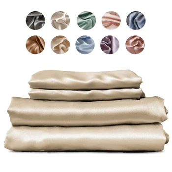 Set di lenzuola in seta di gelso 4/6 pezzi Set di biancheria da letto setosa Lenzuolo con angoli di lusso Lenzuola piatte Federa Letto singolo matrimoniale King Queen 1