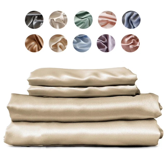 Set di lenzuola in seta di gelso 4/6 pezzi Set di biancheria da letto setosa Lenzuolo con angoli di lusso Lenzuola piatte Federa Letto singolo matrimoniale King Queen 1