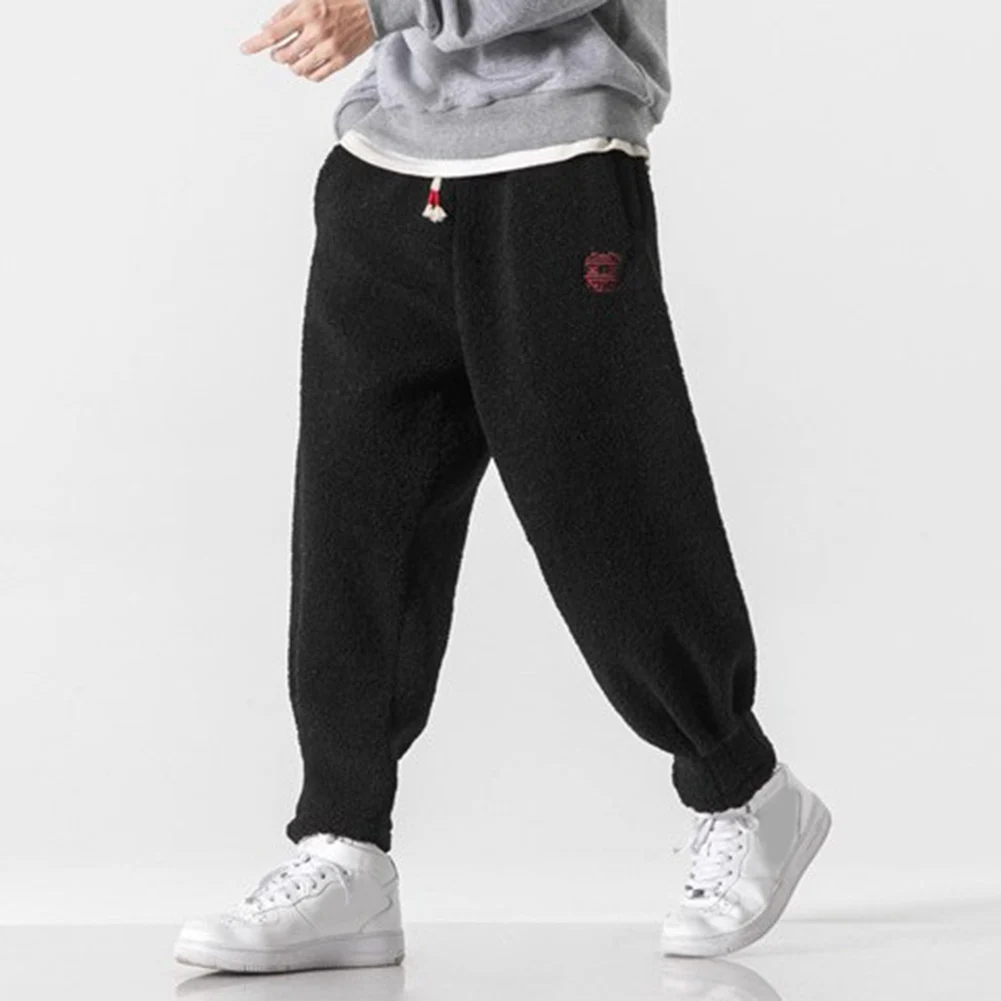 

New Men's Winter Warm Thicken Sweatpants Joggers Elastic Waist Casual Pants Solid Color Warm Fleece Outwear Trousers