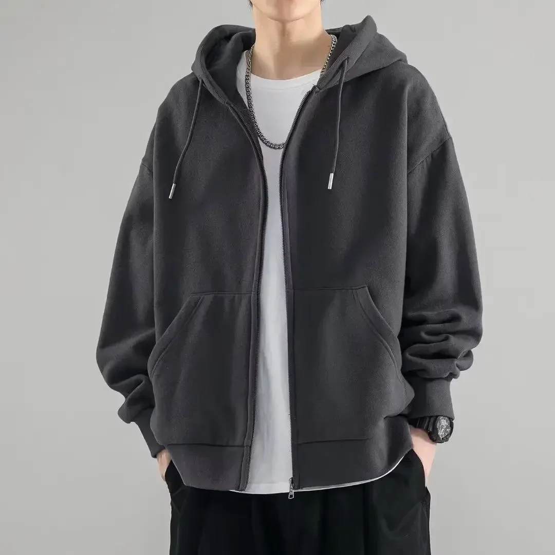 2023 Base Solid Color Cardigan Sweatshirt Men's Fashion Loose Large Size Men's Hooded Sweatshirt Jacket 5XL Warm Hoodies