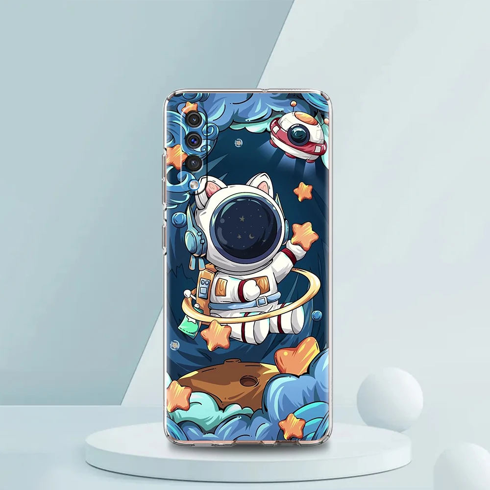 Cartoon Astronaut Space-Themed Transparent Phone Case Cover