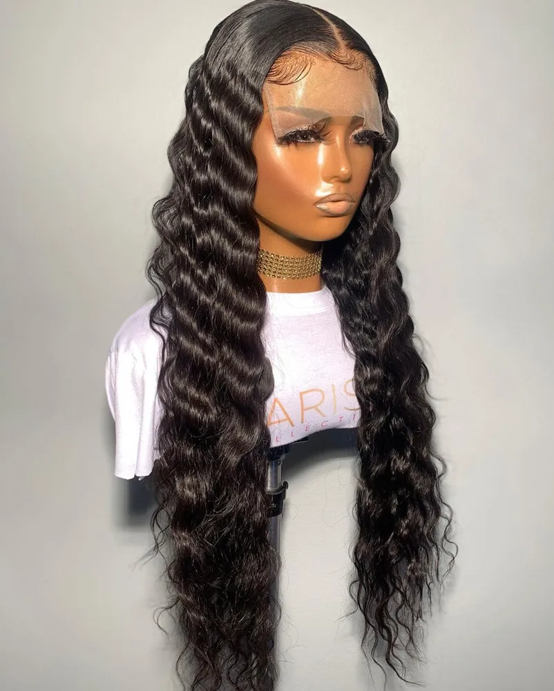 Dianteira do Laço Macio para as Mulheres com Cabelo do Bebê Polegada Densidade Natural Preto Pré Arrancado Brasileiro Onda Peruca Perucas Diárias 26 180% 35 Online shopping