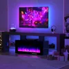 Modern 70" TV Fireplace Stand with 12-Color LED Lights & 12-Color Flame, High Gloss Floating Fireplace Entertainment Center 1