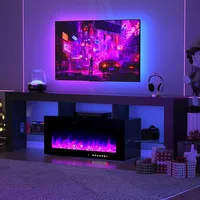 Modern 70" TV Fireplace Stand with 12-Color LED Lights & 12-Color Flame, High Gloss Floating Fireplace Entertainment Center 1