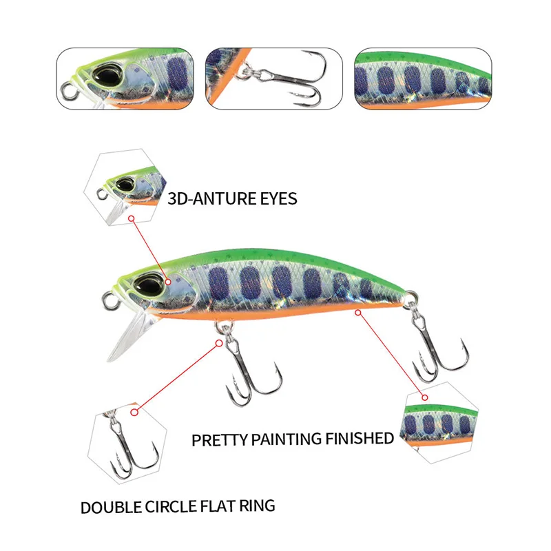 1Pcs Japanese Sinking Minnow 48mm 6.5g Fishing Lure Trout Peche Wobbler Fishing Artificial Bait Pesca Tackle Hard Bait