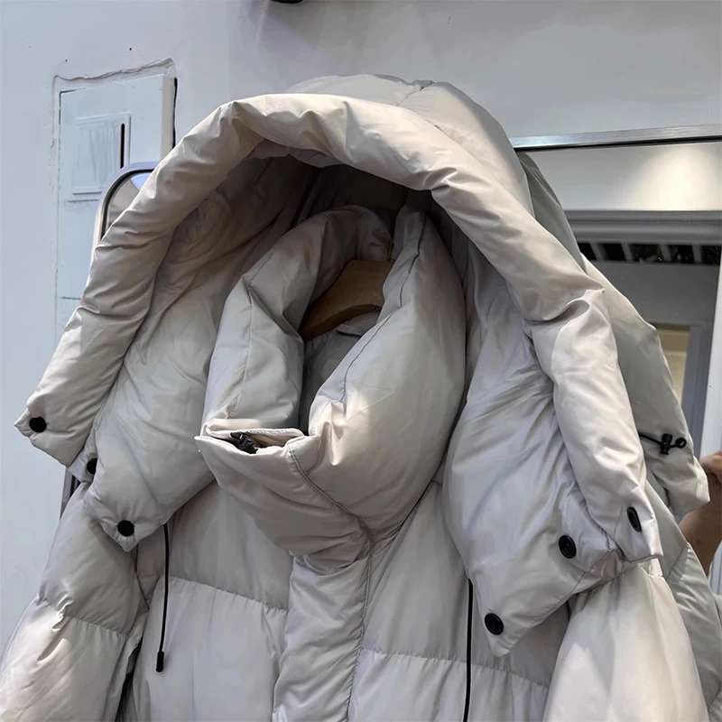 Winter Thick Long Hooded Down Jacket Women White Duck Down Knee Length Down Jackets Female Solid Warm Outdoor Parkas Outwears