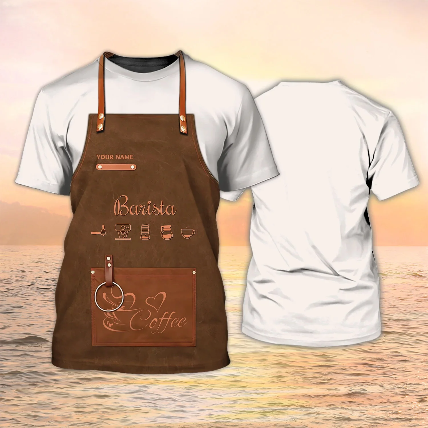 Neueste Sommer Herrenmode T-shirt Personalisierte Barista Schürze 3D Gedruckt t-shirt Unisex Casual T-shirt Kaffee Shop Uniform DW120 – Detail 15