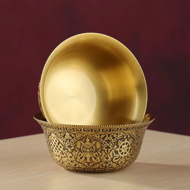 

Household water supply bowl pure copper carving eight auspicious national wind supplies table decoration water supply cup bronze