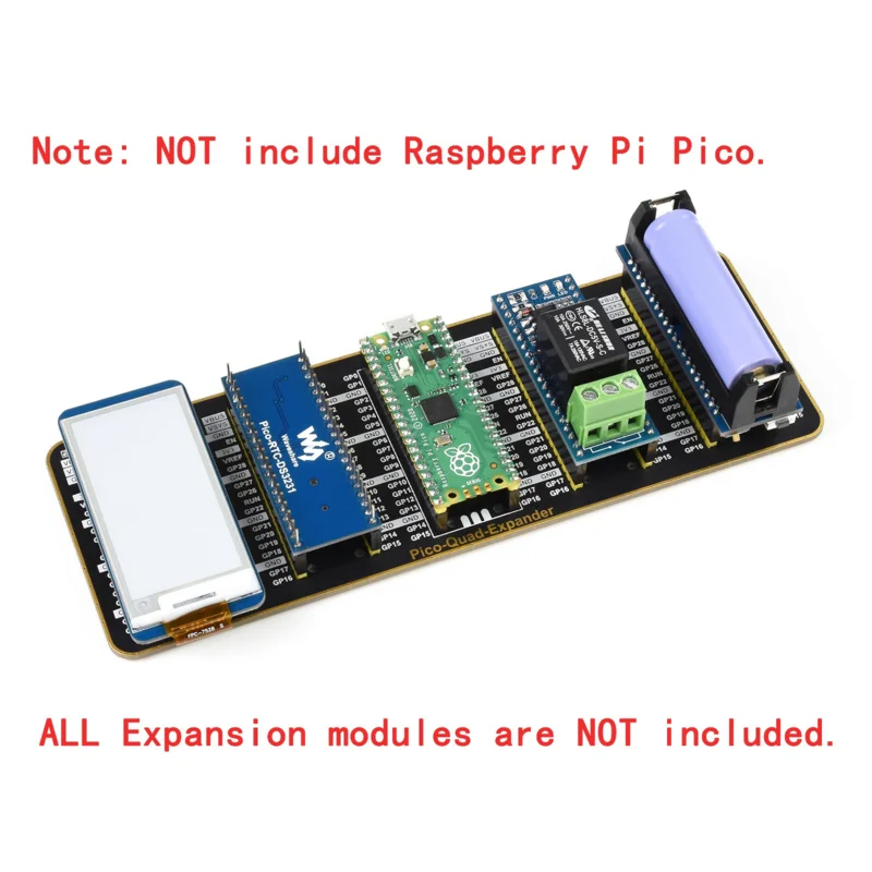 Quad GPIO Shield Expander Breakout Expansion Board for RPI Raspberry Pi PICO RP2040 W WH Male Headers Breadboard Prototype Board