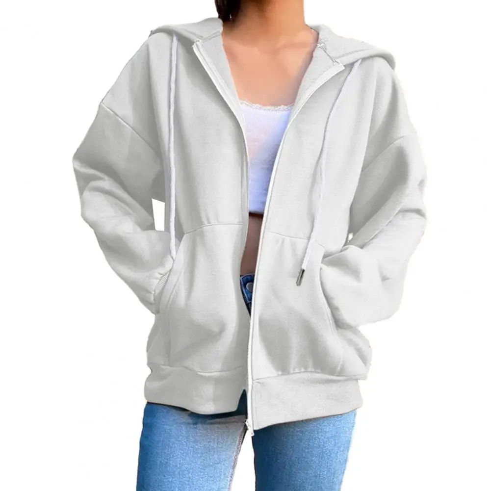 

Soft Hoodie Jacket Stylish Hooded Winter Coat with Zip Pockets Elastic Cuffs for Women A Fashionable Outerwear for Fall Winter