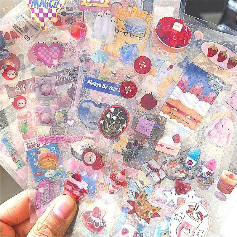 9pcs 글리터 플래시 Y2K 스티커 귀여운 탑로더 저널링 데코 스티커 (휴대폰 카메라 레이저 카와이 스티커 선물)