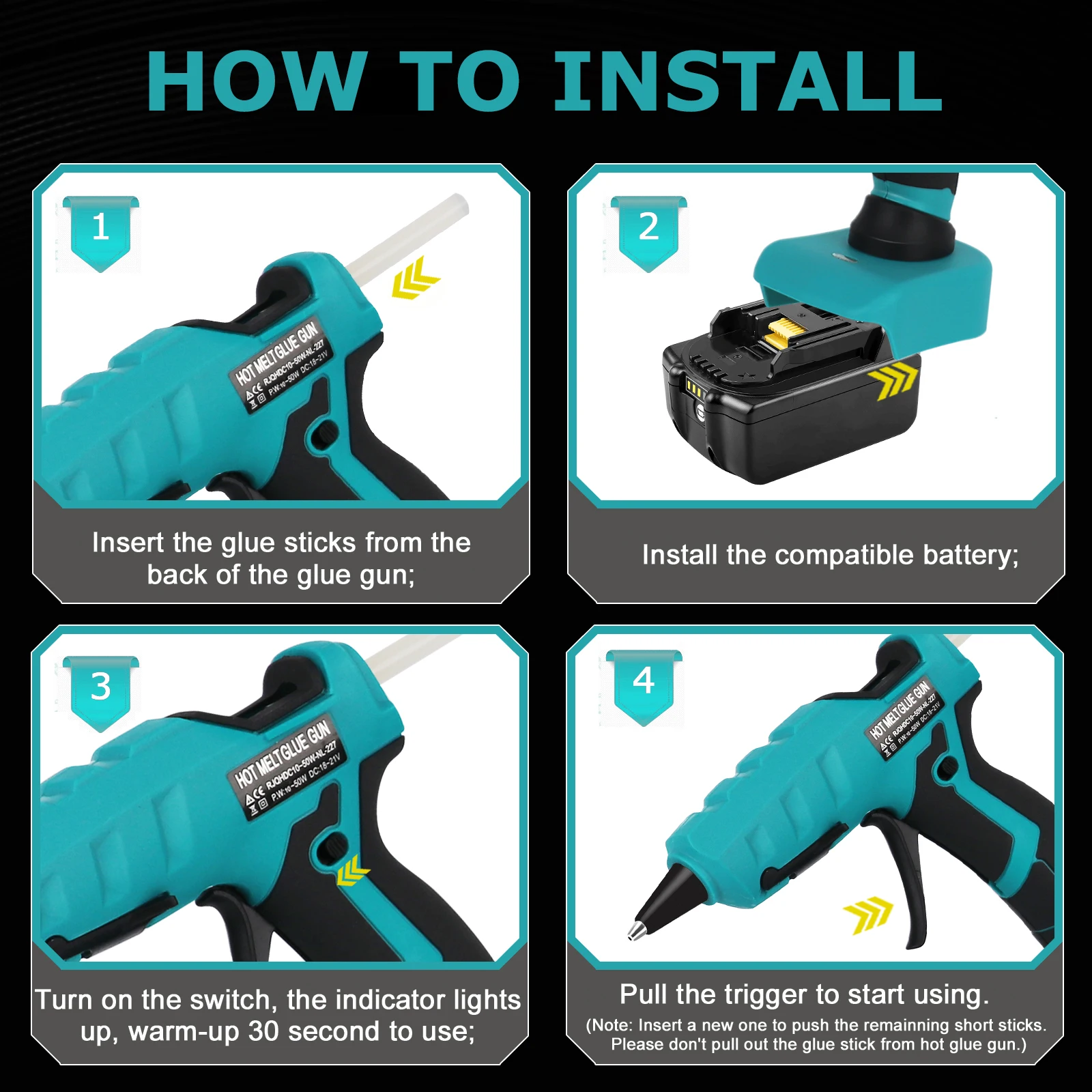 50W Cordless Hot Glue Gun for Makita 18V Battery with 30pcs 7mm Sticks 30s Quick