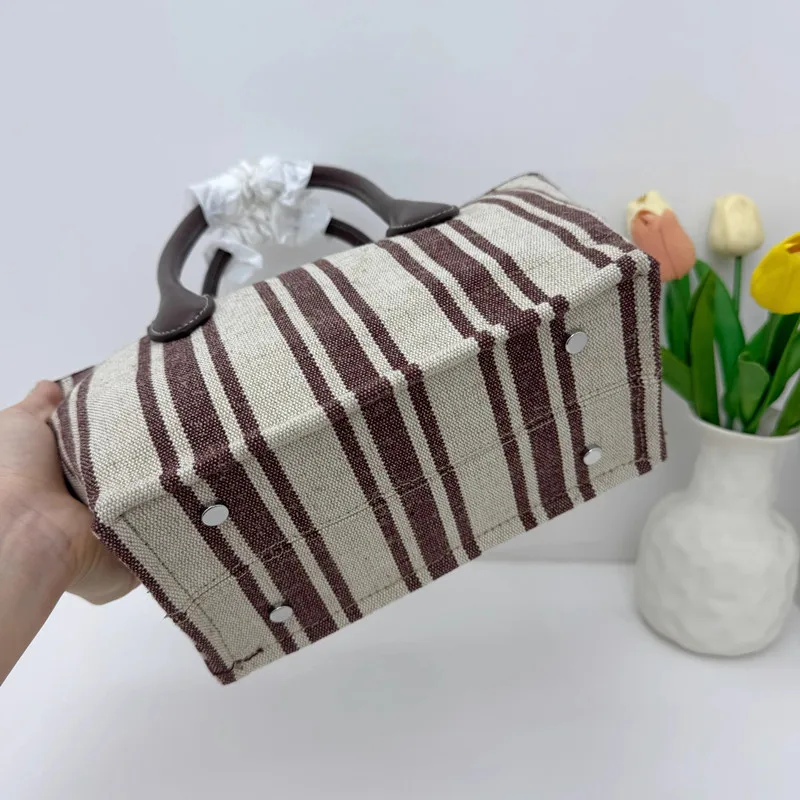 Hot Sale Of The Season New Women's Large Capacity Canvas Tote Bag College Class Shoulder Bag Simple Striped Casual Style Handbag