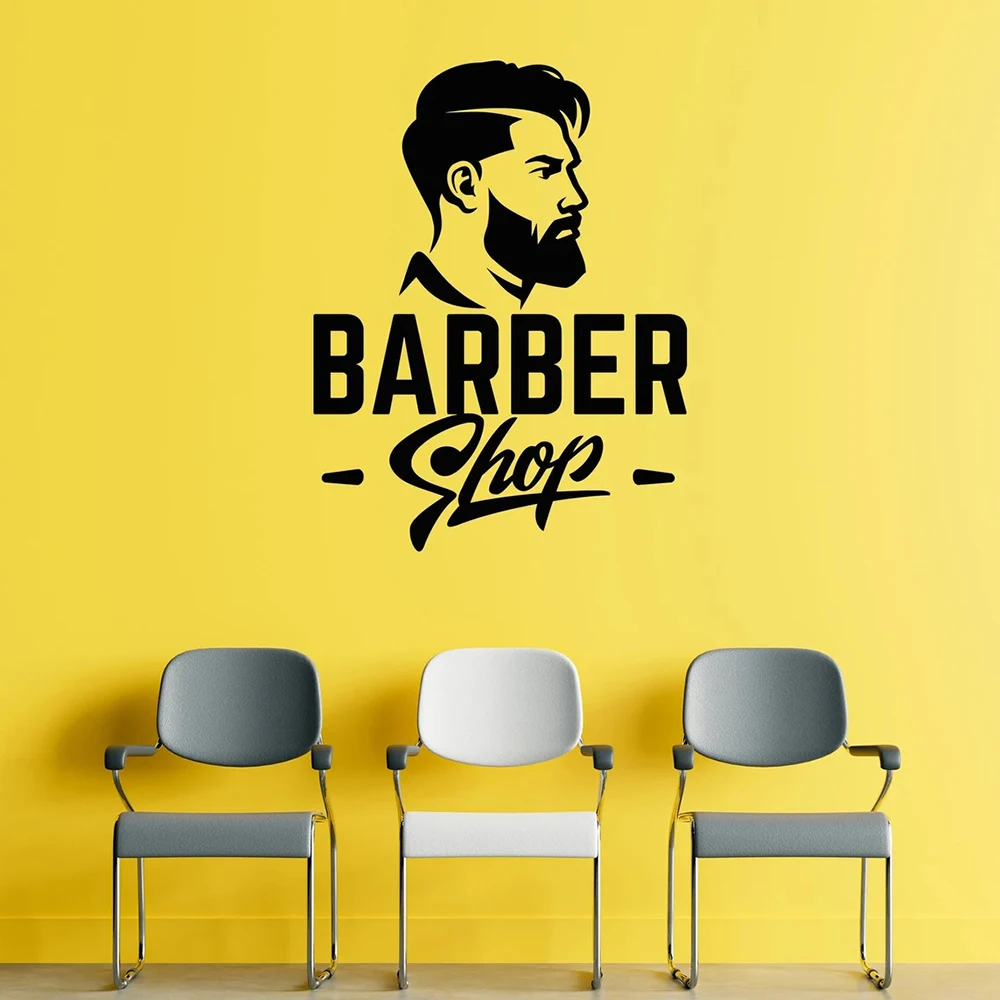 

Логотип Barbershop, Виниловая наклейка на стену, парикмахерские услуги, уход и красота для мужчин, настенные наклейки, декор для парикмахерской, художественная роспись S142