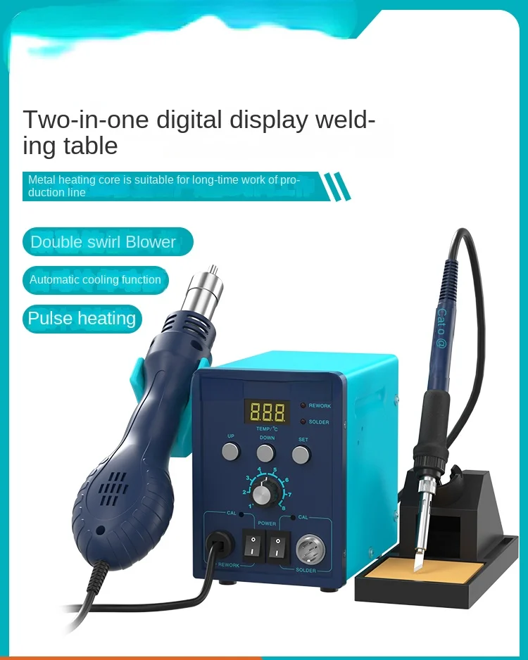 Hot Air Desoldering Station, 2-em 1 ferro de solda elétrica, Display Digital, pistola de vento, temperatura ajustável, kit de reparação, Bk8586