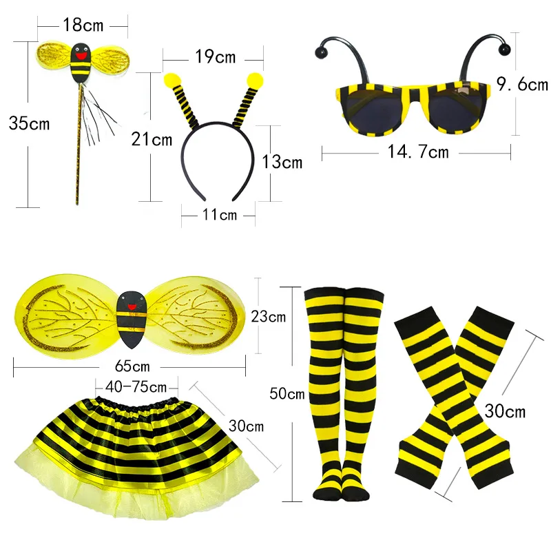 Adult Bee Costume for Children's Parties Includes Wings Headband Socks Gloves and Glasses Complete Bee Costume Set