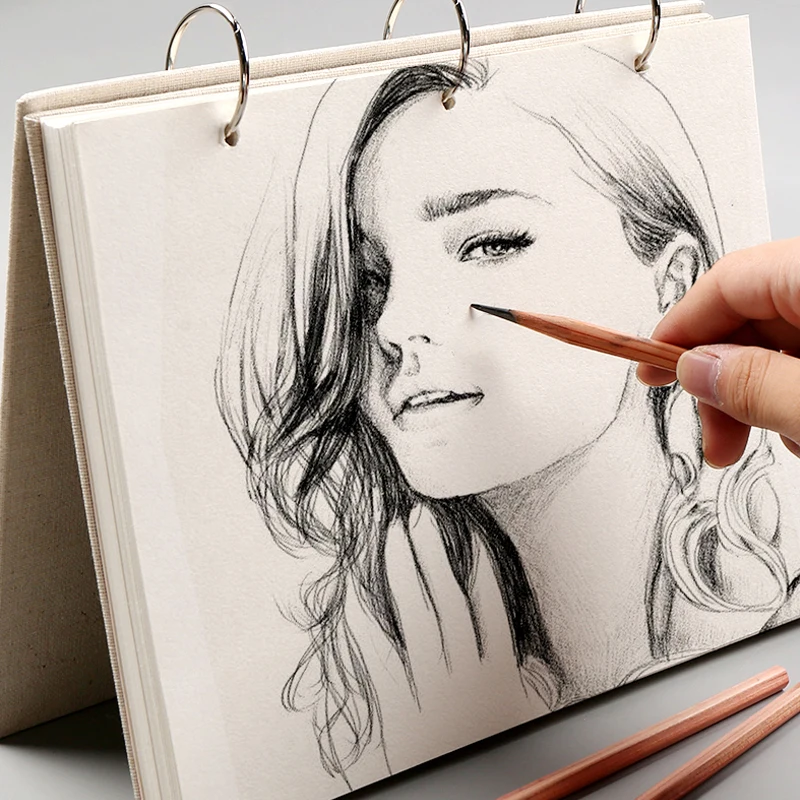 Vintage Spiral Sketchbook with Linen Hardcover - 120 Pages of 160GSM Refillable Art Paper