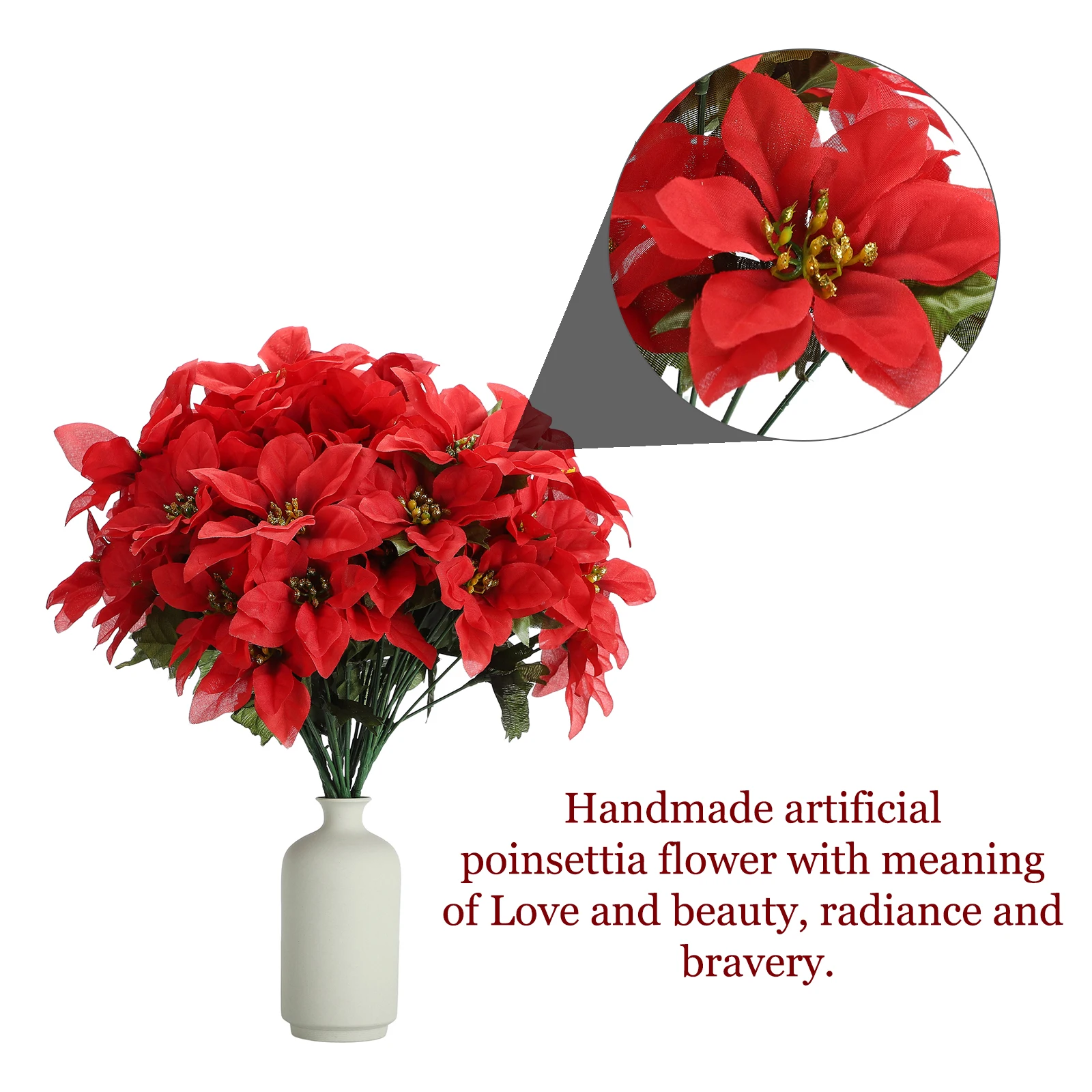 2pcs Poinsettias Artificial Poinsettia Flowers, 7 Heads Red Christmas  Flowers, Fake Bush Poinsettia Flowers For Home Xmas Tree Table Centerpieces  Wedd