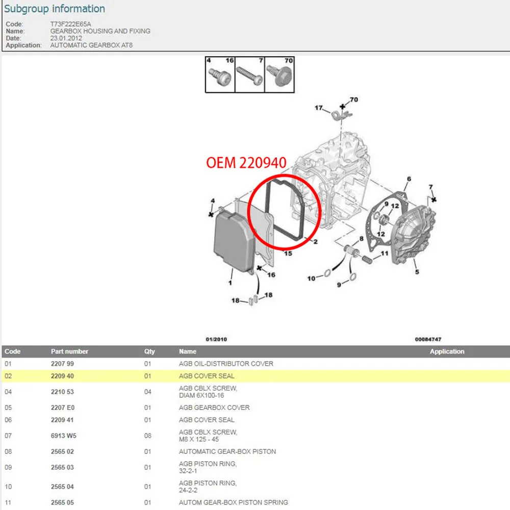 Suitable for Peugeot 206 207 306 307 308 405 406 407 408 806 807 Citroen C3 C4 Picasso C5 C8 DS3 4 AGB COVER gasket SEAL 220940