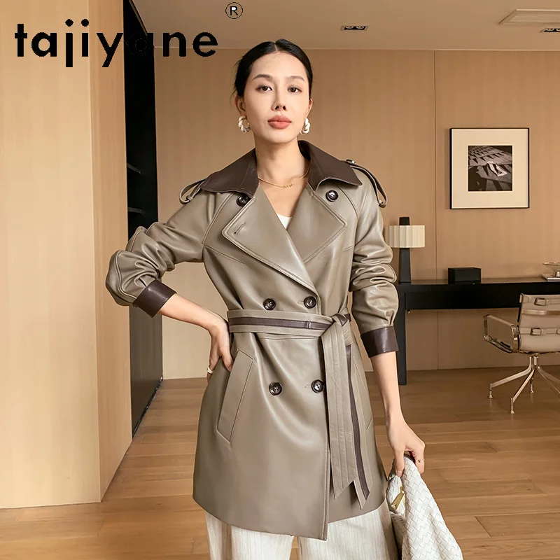 

Tajiyane Retro Real Sheepskin Leather Trench Coat for Women 2024 Genuine Leather JacketElegant Double-breasted Leather Jackets