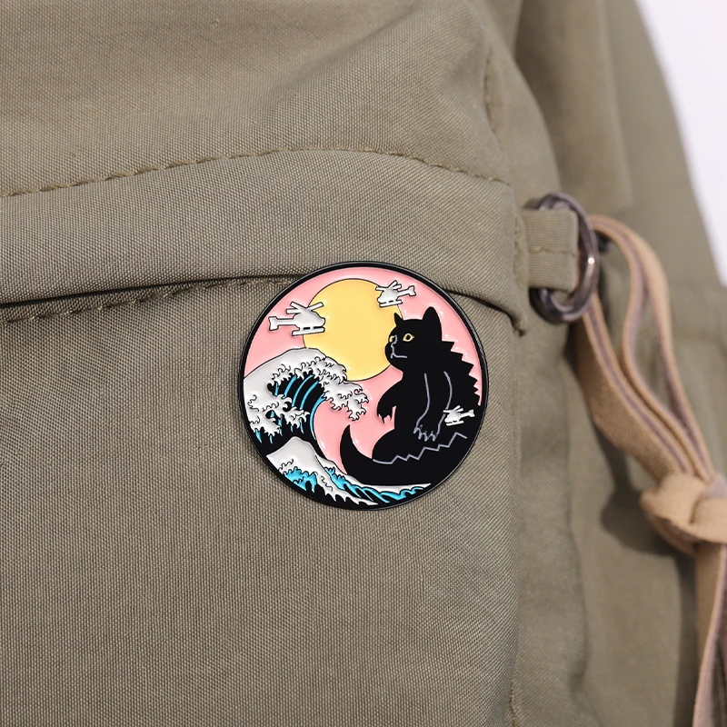 Ukiyo-e Style Wave Emaille Pin Custom Ramen Shark Cat Vinyl Records Mount Fuji Brosche Revers Abzeichen Zubehör Schmuck Geschenk Freunde – Detail 6