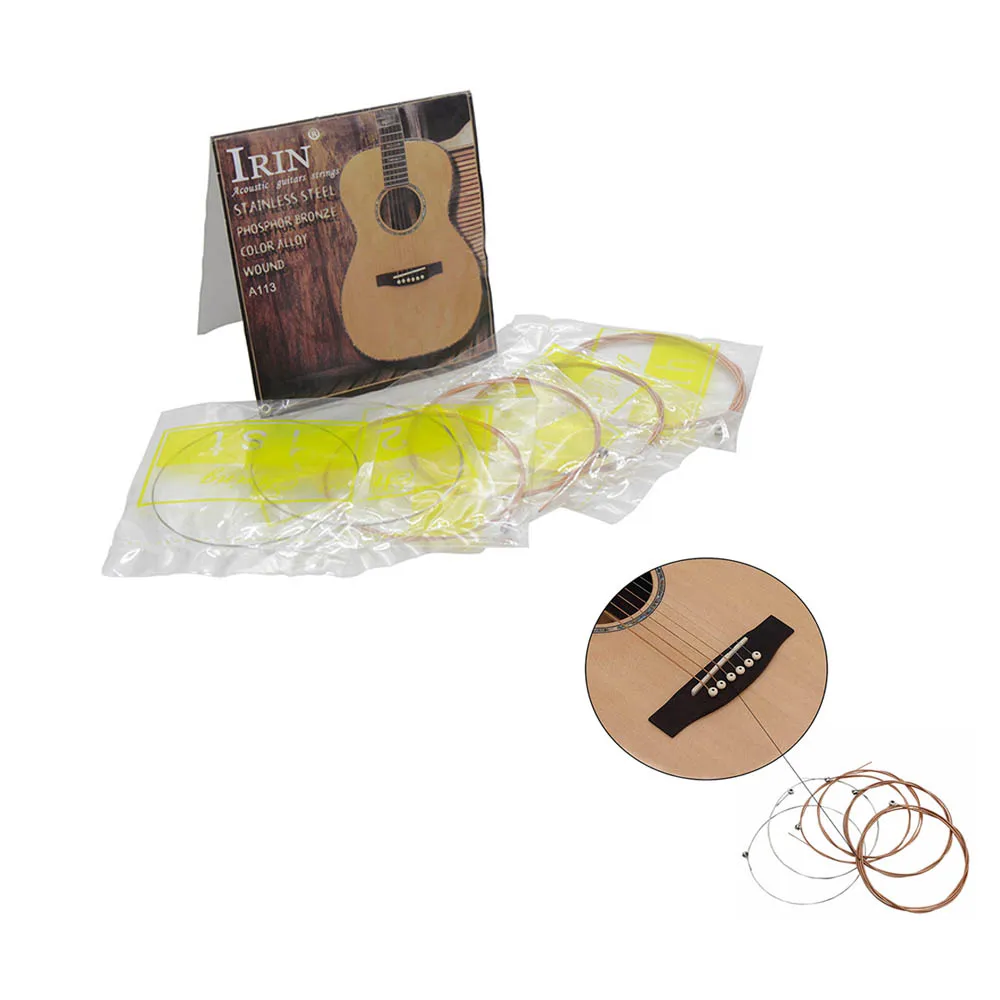 6Pcs Acoustic Guitar Strings A113 Premium Stainless Steel Mercerized Strings  Acoustic Guitar Replacement Parts & Accessories