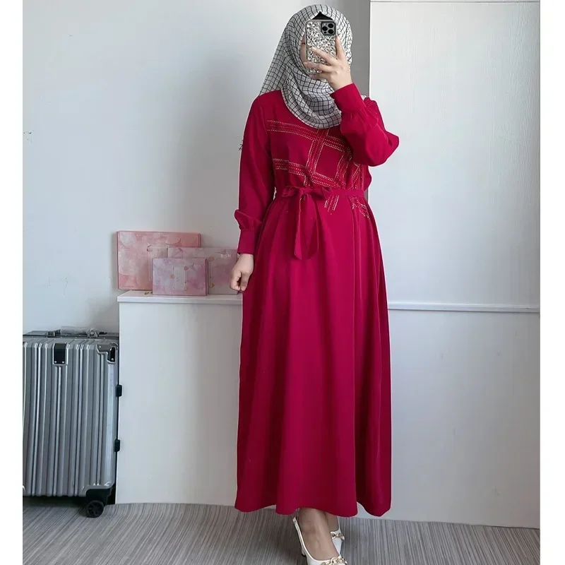 Abaya Muslim Maxi Dress Women With Diamond Arab Dubai Islamic Clothing Robes Autumn New Fashion Loose Casual Muslim Long Dresses