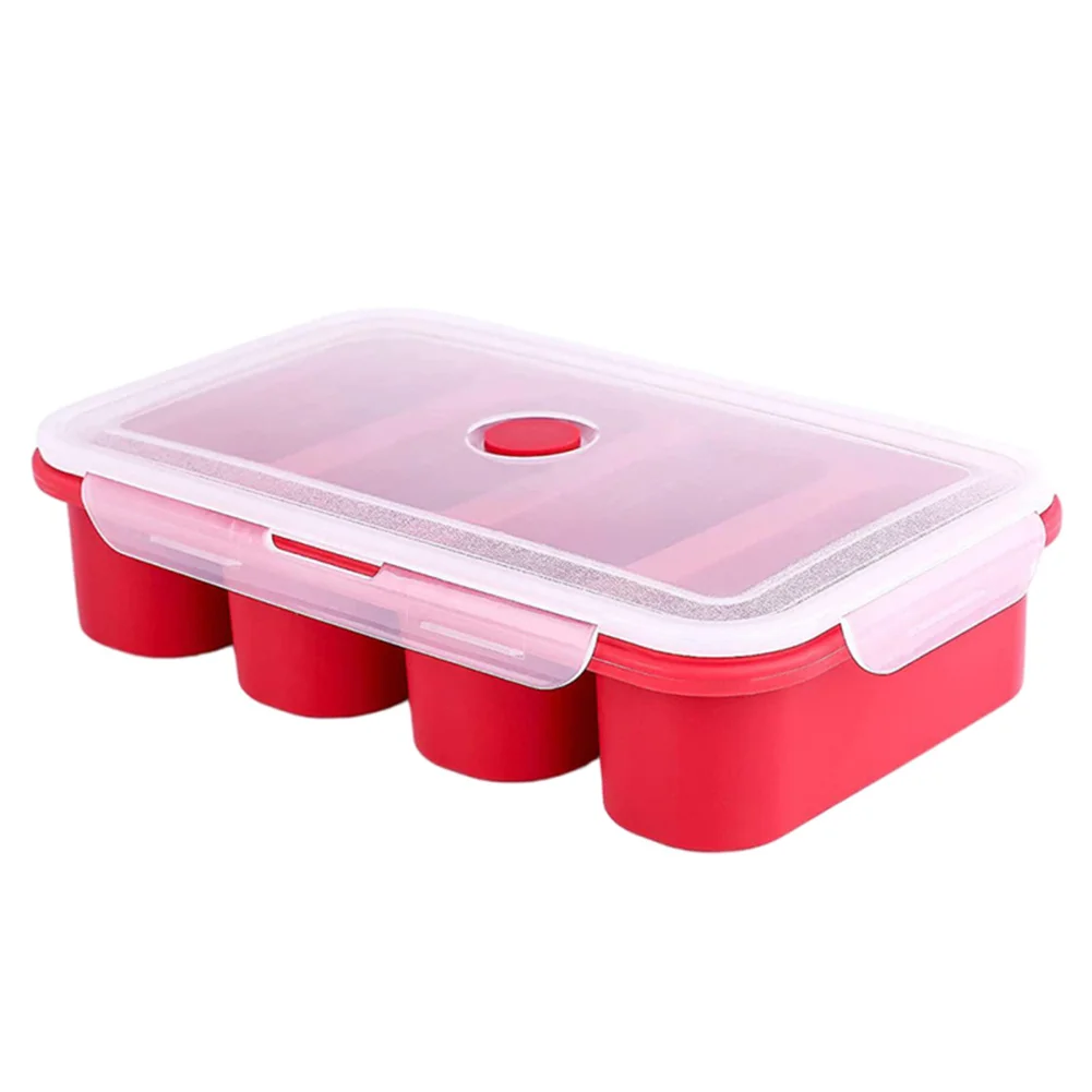 Silicone Freezer Tray Soup 4 Cubes Food Freezing Container Molds With Lid, ice mold