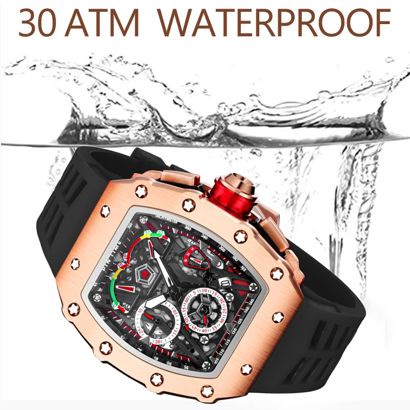 PINTIME Big Dial Sport Watch Men Chronograph Quartz Military Mens Watches Top Brand Clock Hip Hop Reloj Relogio Montre Homme