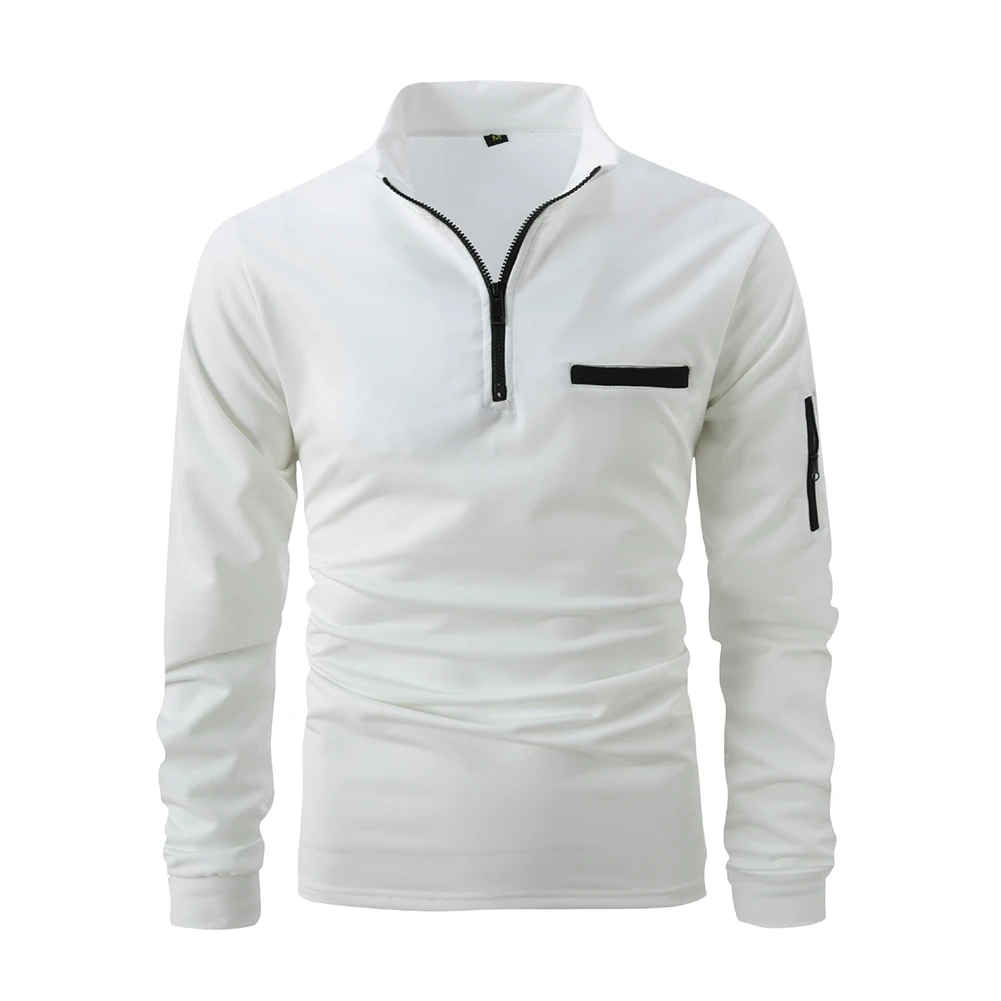 

Fashion Mens Pullover Business Casual Classic Comfortable Daily Easy Care Lapel Long Sleeve Solid Color Spring