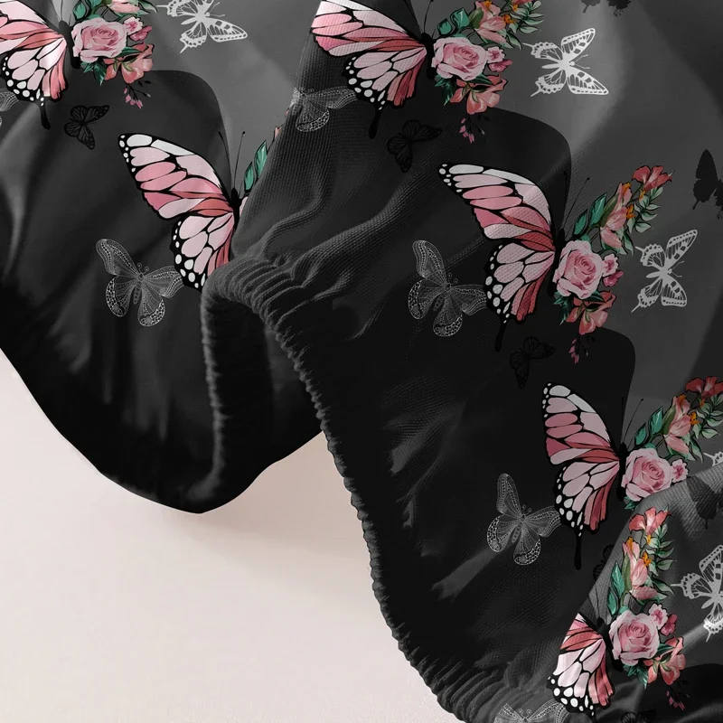 1 rose butterfly patterned frosted bedsheet, printed bed cover for bedroom, bedding (excluding pillowcases) 5