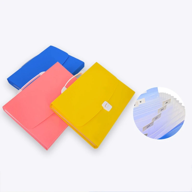 

Handheld Document Files Folder Bag 13 Pockets Expandable School Test Papers Folder Multiple Colors with Sticky Index Tab