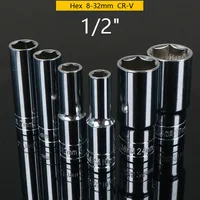 1PCS 1/2" Drive Deep Hex Socket CRV Hand Tools 6 Point Socket Wrench Head 78mm Long  Extension Sleeve Adapter 8-32mm Anti-rust 1