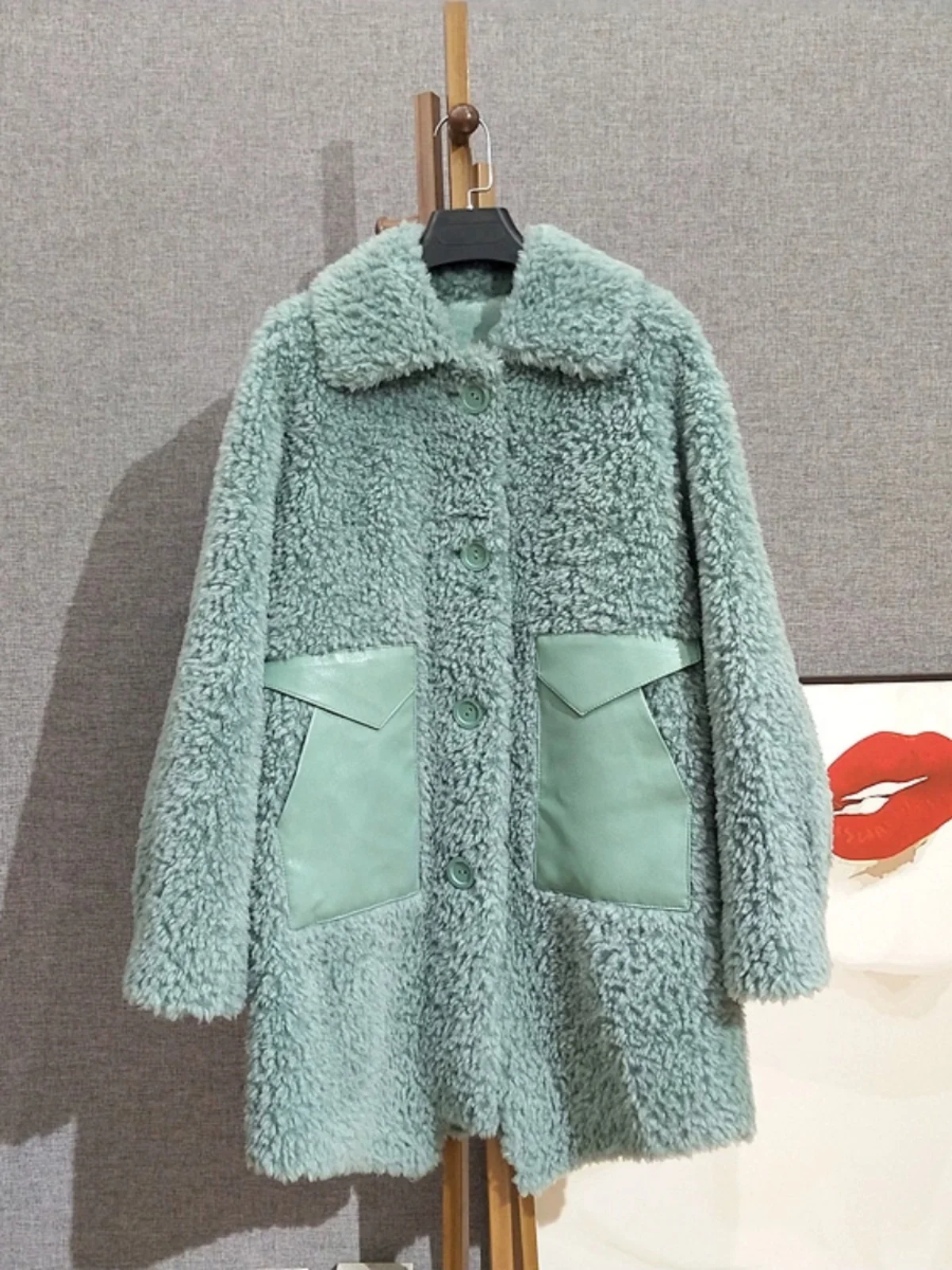 

[Специальная цена] пальто из меха ягненка и травы, шерстяное интегрированное пальто из овечьей шерсти, кожаный карман средней длины с лацканами