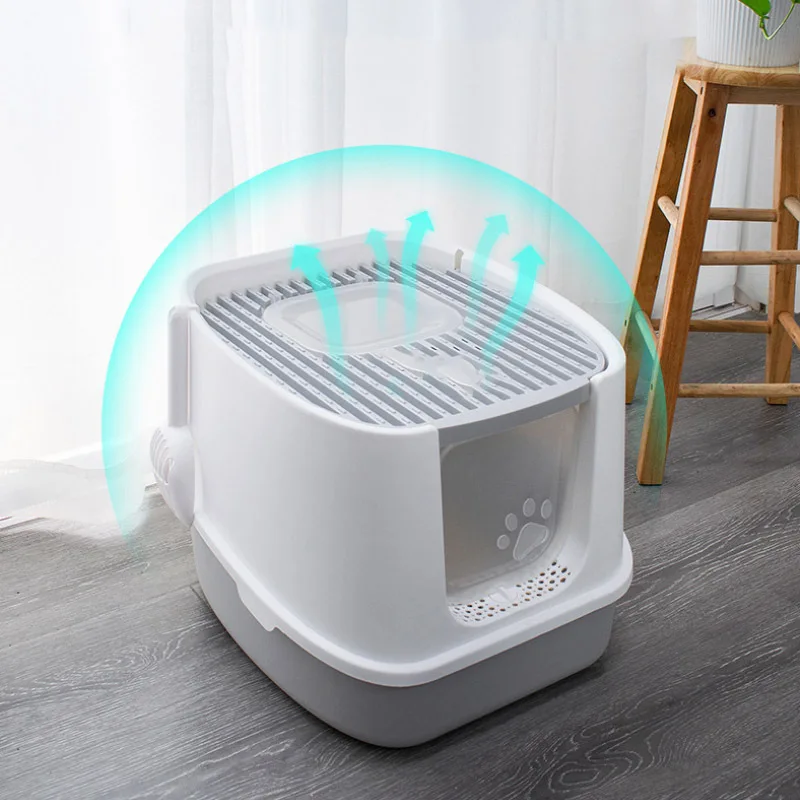 

Pet Cat Litter Box Fully Enclosed Anti-Splash Deodorant Cat Toilet For Cats Two-Way with Shovel High Capacity Cat Litter Tray