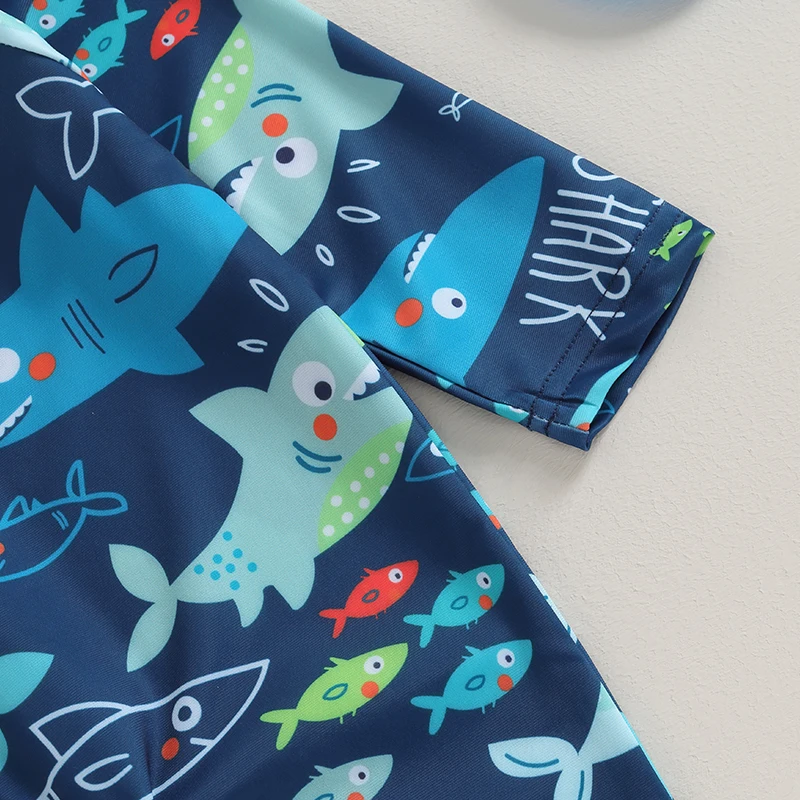 Baby Boy Shark/Spider Print Swimsuit Infant Toddler Boys Swimwear Rash Guard Zipper 1 Piece Long Sleeve Beach Bathing Suits