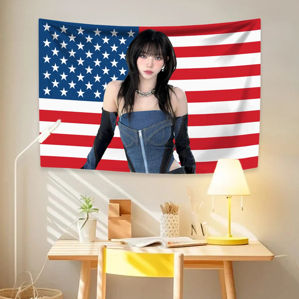 Tapestry Decorations Kpop Idol Karinas Tapestry A-Aespas Girl Group Home Decoration Wall Hanging Bedroom Living Room Backdrop Cloth Concert Banner