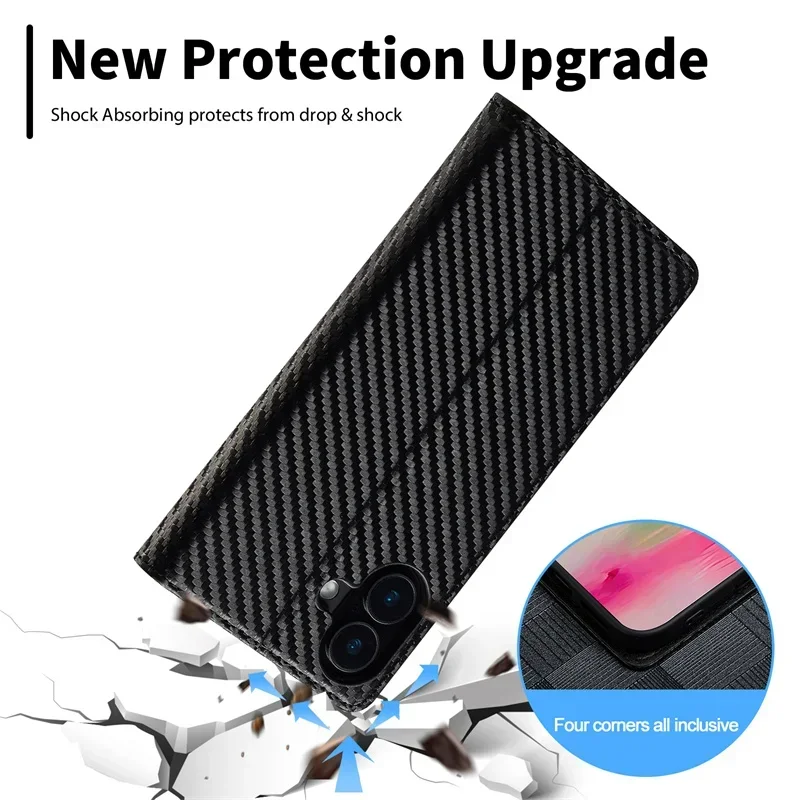 Carbon Fiber Magnetic Flip Case | Soft Leather