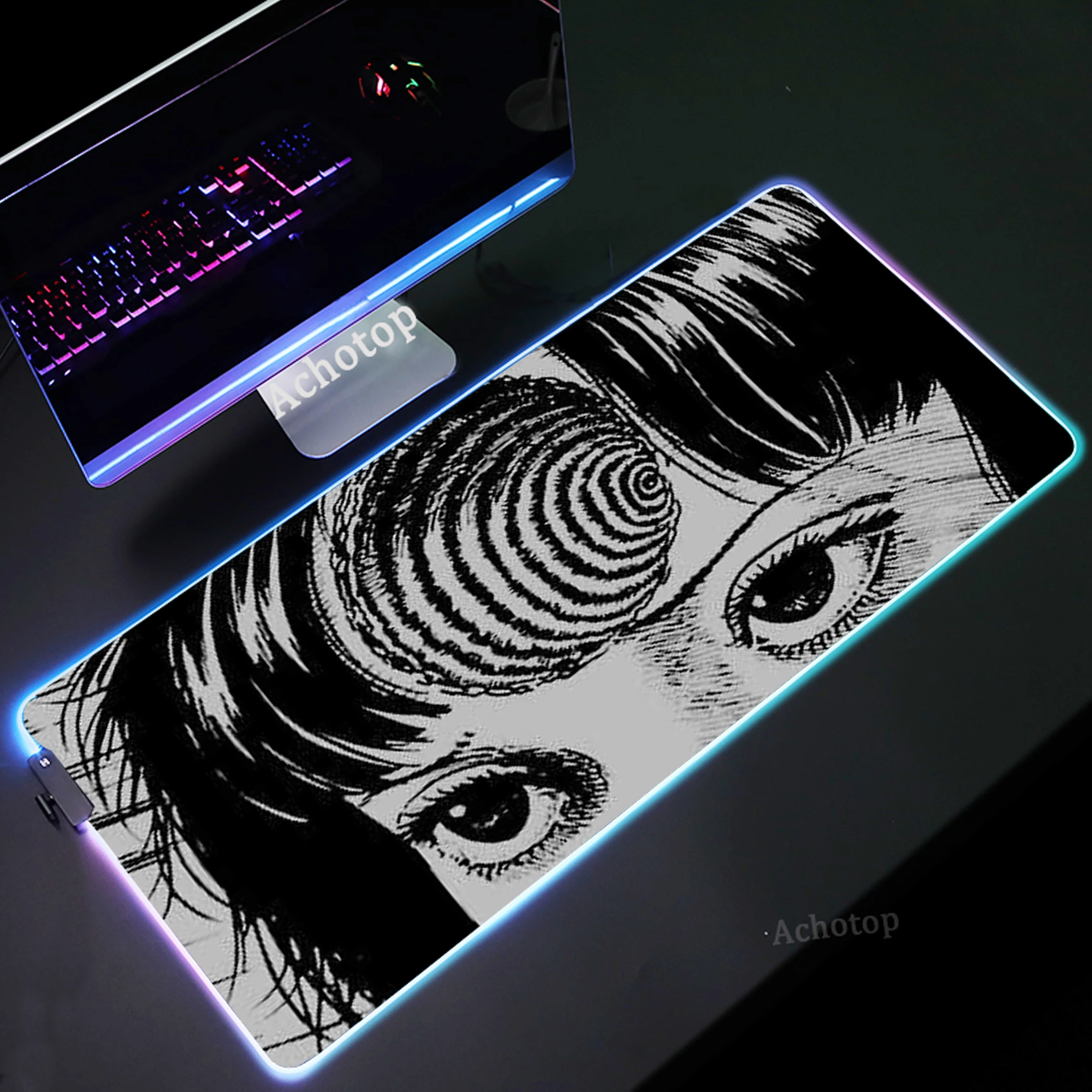 

Junji Ito Computer Mouse Pad Large RGB Gamer Desktop Mousemat Pc Keyboard Pads Anti-slip Rubber Mousepad LED Gaming Desk Carpet
