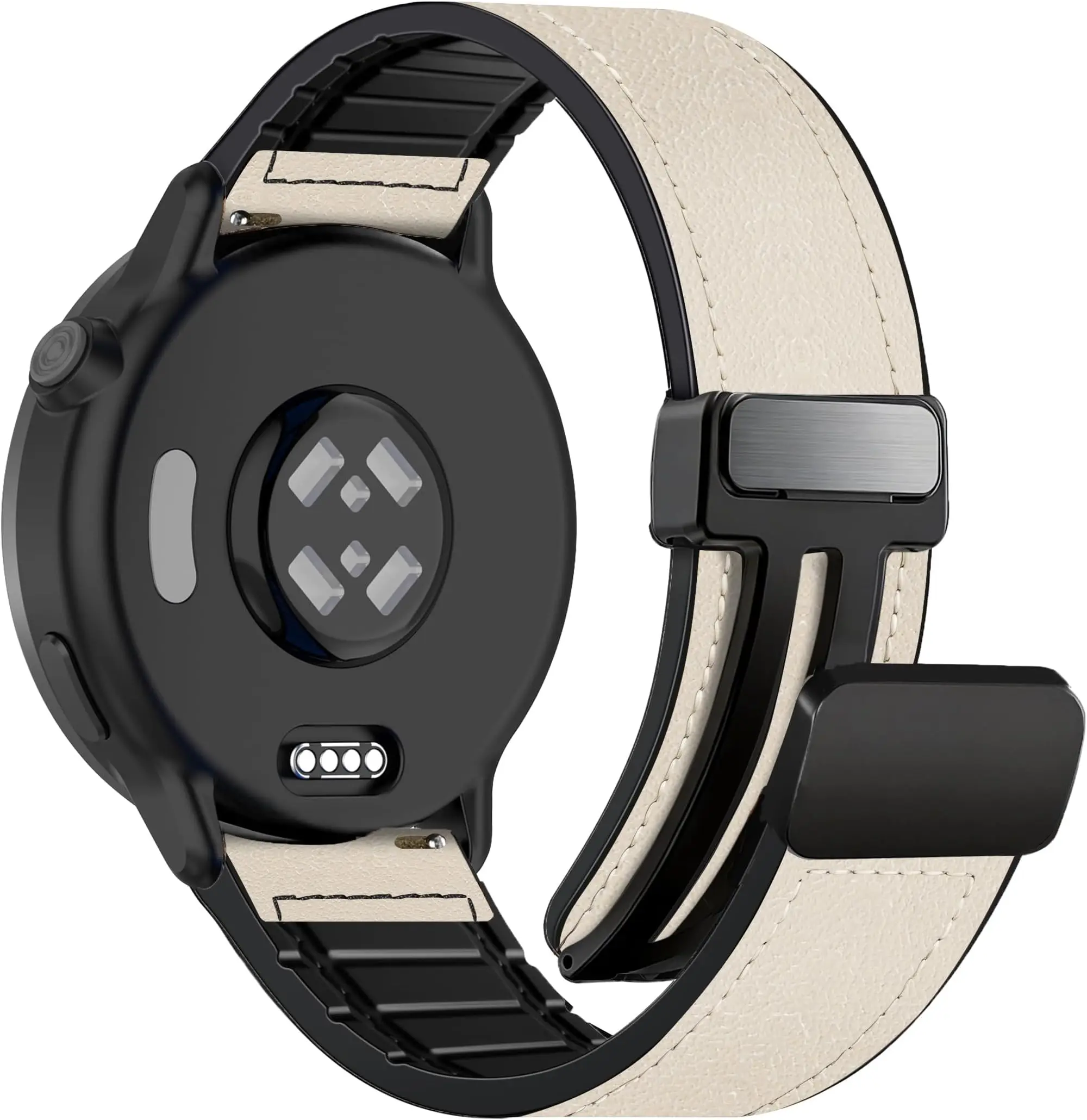 Magnetic Leather-Silicone Hybrid Watch Band