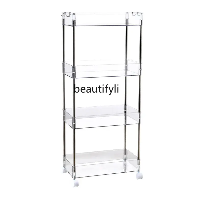 

yj Transparent Trolley Rack Floor Multi-Layer Bedroom Bedside Dormitory Snack Narrow Gap Storage