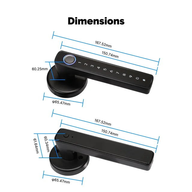 MOES-Smart Fingerprint Door Handle Lock com Bluetooth, senha eletrônica, APP Desbloqueio Remoto, Hotel, Apartamento, Escritório, Casa de Aluguel, Tuya 6