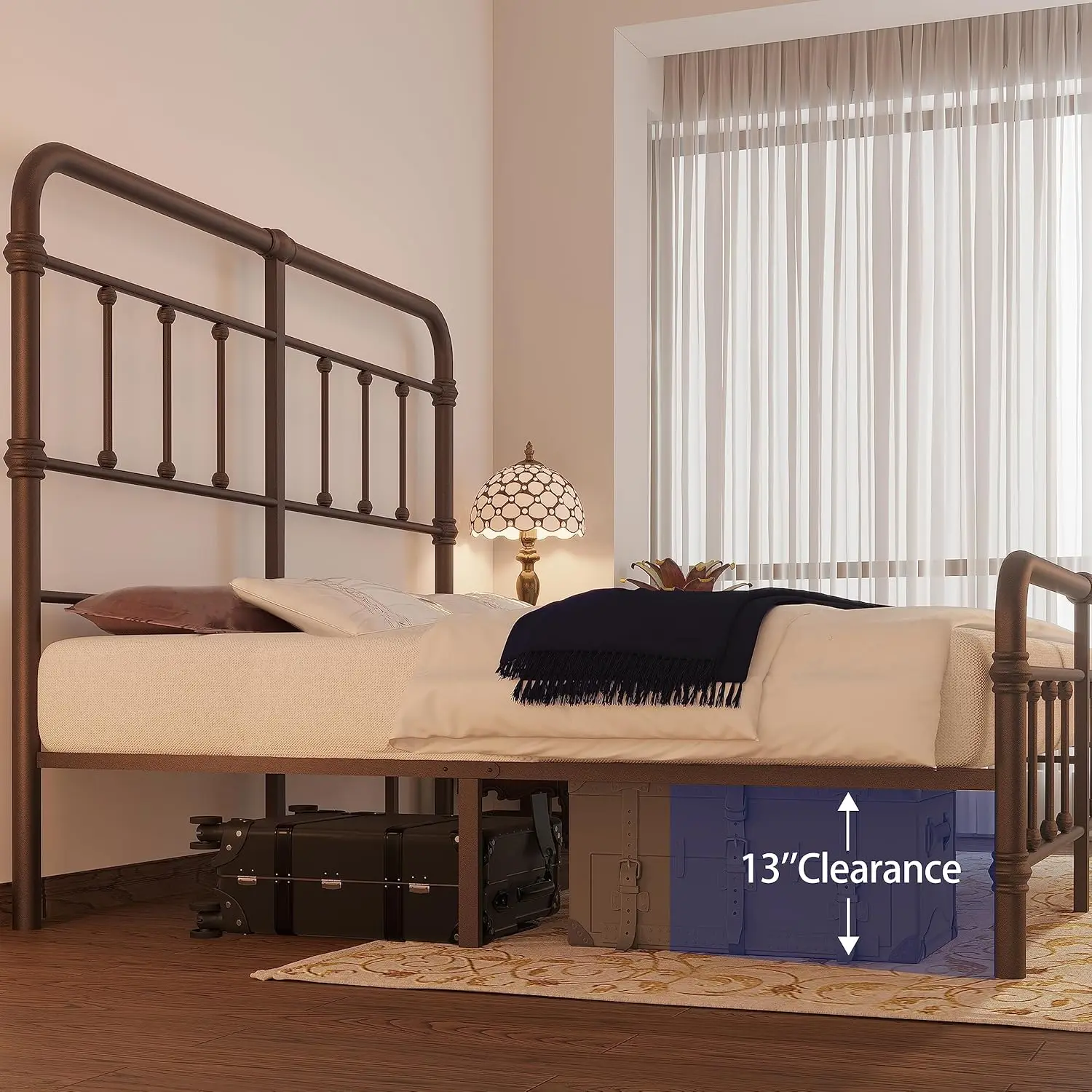 Bed-Frame and headboard Giselle-Vintage Antique-Metal - Iron Platform Mattress Foundation,49 inch High,No Box Spring